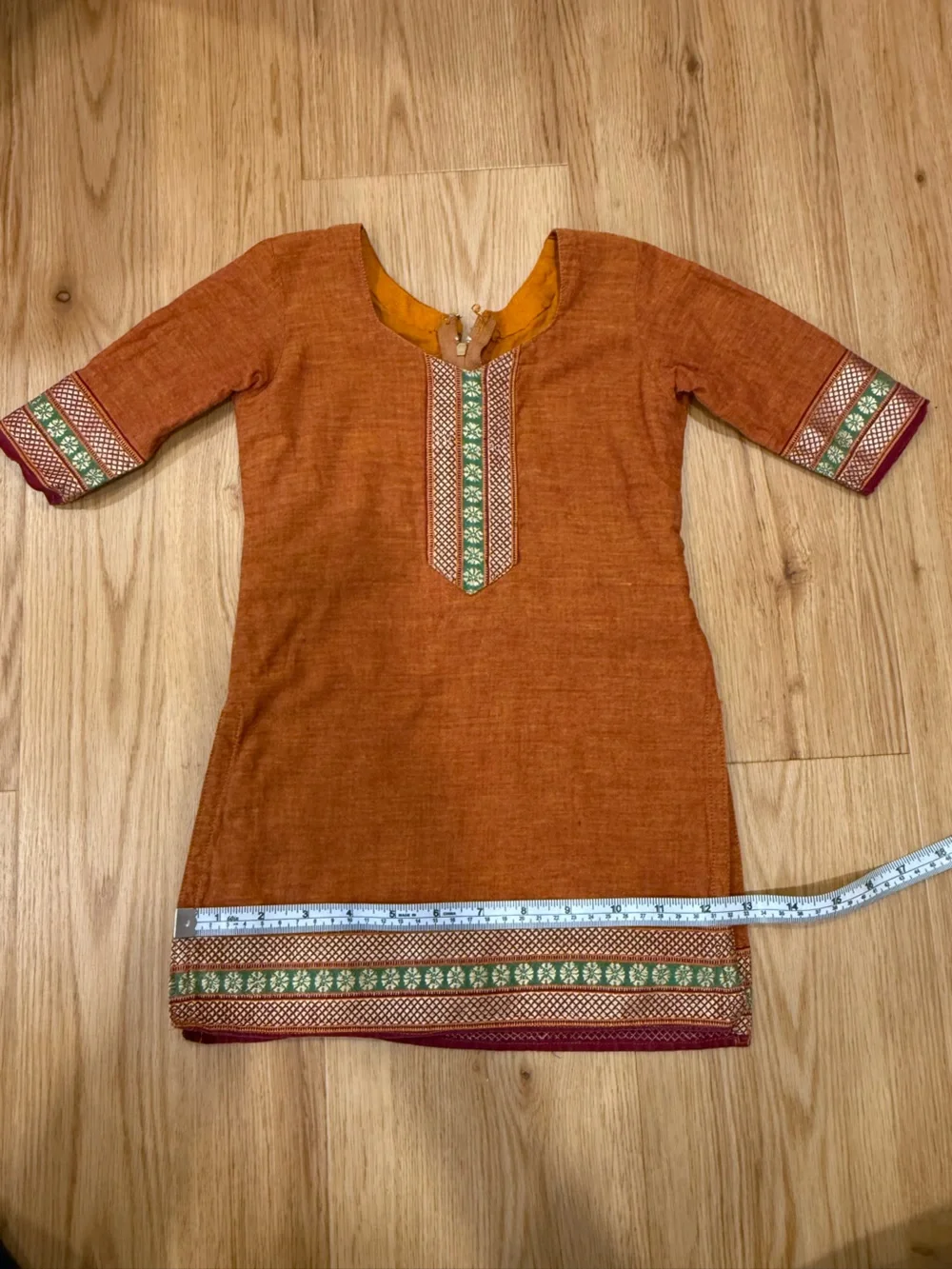Boys Indian Kurta in Rust Orange with Embroidered Sleeve